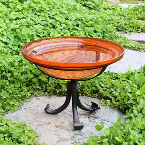 Mandarin Crackle Glass Birdbath Bowl Birdbath Bowl