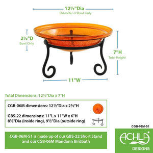 Mandarin Crackle Glass Birdbath Bowl Birdbath Bowl