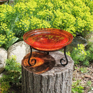 Mandarin Crackle Glass Birdbath Bowl Birdbath Bowl