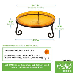 Mandarin Crackle Glass Birdbath Bowl Birdbath Bowl