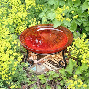 Mandarin Crackle Glass Birdbath Bowl Birdbath Bowl