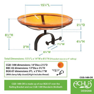 Mandarin Crackle Glass Birdbath Bowl Birdbath Bowl