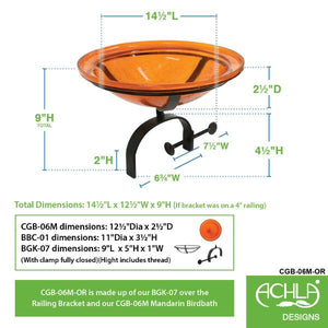 Mandarin Crackle Glass Birdbath Bowl Birdbath Bowl