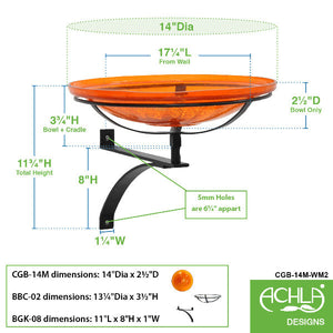 Mandarin Crackle Glass Birdbath Bowl Birdbath Bowl