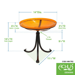 Mandarin Crackle Glass Birdbath Bowl Birdbath Bowl
