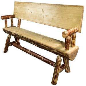Montana Woodworks Glacier Country Half Log Bench with Back & Arms Garden Benches 4ft