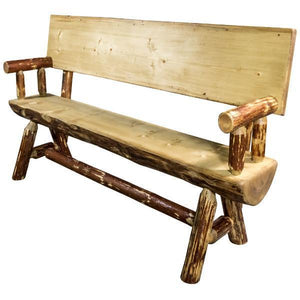Montana Woodworks Glacier Country Half Log Bench with Back & Arms Garden Benches 4ft
