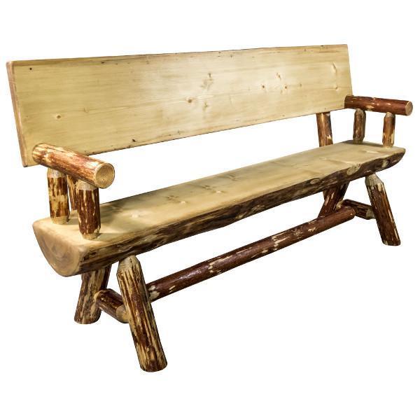 Montana Woodworks Glacier Country Half Log Bench w/ Back &amp; Arms Exterior Stain Finish MWGCHLBWB6EXT 6ft
