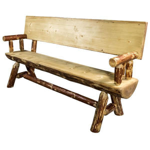 Montana Woodworks Glacier Country Half Log Bench with Back & Arms Garden Benches 4ft