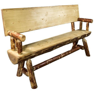 Montana Woodworks Glacier Country Half Log Bench with Back & Arms Garden Benches 4ft