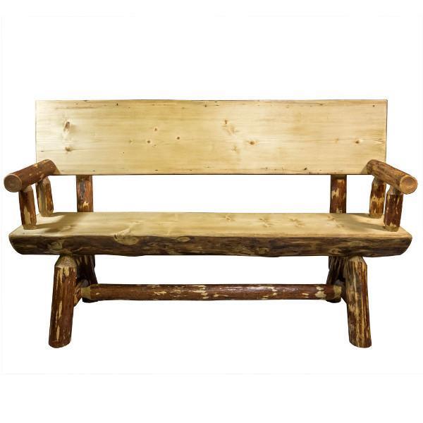 Montana Woodworks Glacier Country Half Log Bench with Back &amp; Arms Garden Benches 5ft