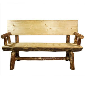 Montana Woodworks Glacier Country Half Log Bench with Back & Arms Garden Benches 5ft