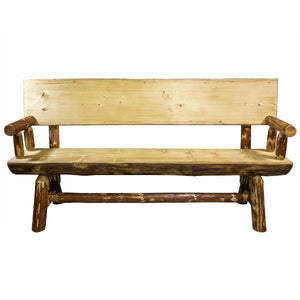 Montana Woodworks Glacier Country Half Log Bench with Back & Arms Garden Benches 6ft