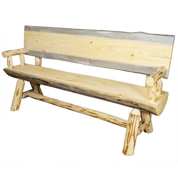 Montana Woodworks Montana Half Log Bench with Back &amp; Arms Garden Benches 4ft