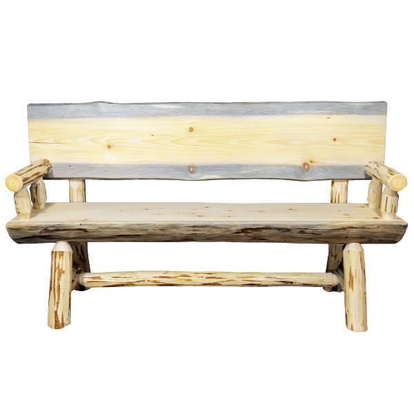 Montana Woodworks Montana Half Log Bench with Back &amp; Arms Garden Benches 5ft