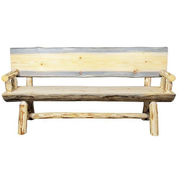 Montana Woodworks Montana Half Log Bench with Back &amp; Arms Garden Benches 6ft