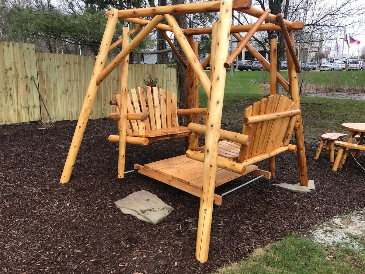 Outdoor Double Glider Swing Set By Moon Valley Rustic Furniture The outdoor-double-glider-swing-set-by-moon-valley-rustic-furniture-the