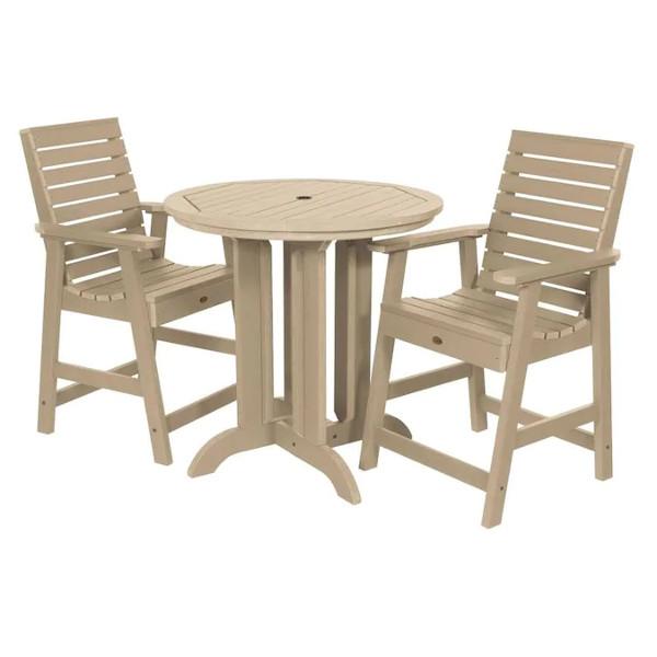 Outdoor Weatherly 3pc Round Counter Height Dining Set Dining Set Tuscan Taupe