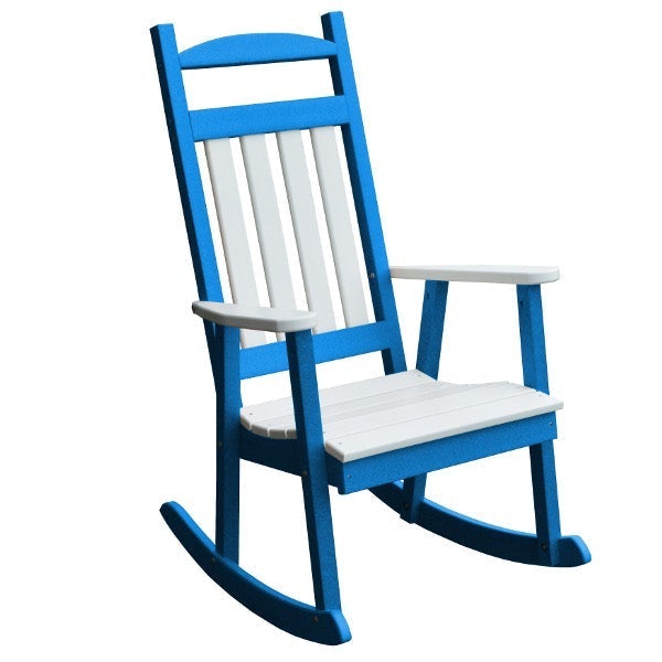 Poly Classic Porch Rocker w White Accents Rocking Chair Blue