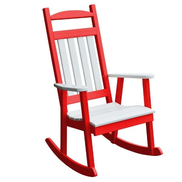 Poly Classic Porch Rocker w White Accents Rocking Chair Bright Red