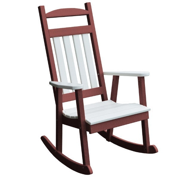Poly Classic Porch Rocker w White Accents Rocking Chair Cherrywood