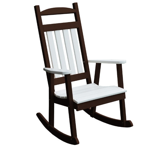 Poly Classic Porch Rocker w White Accents Rocking Chair Tudor Brown