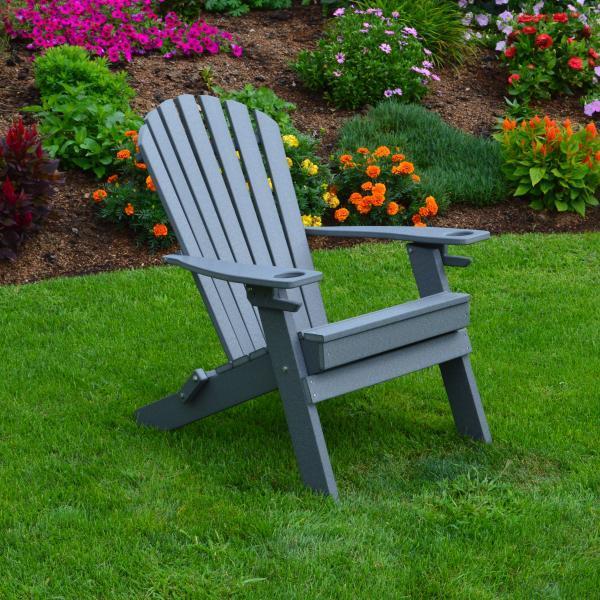 Poly Folding Adirondack Chair with 2 Cupholders Outdoor Chair Dark Gray