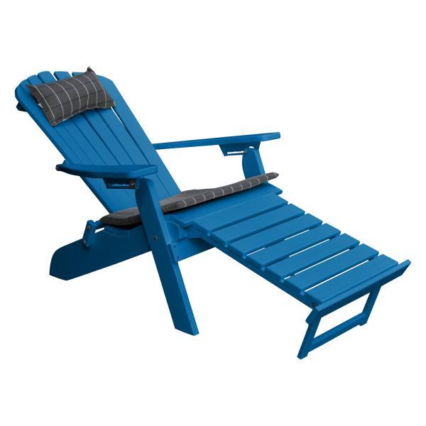 Poly Folding/Reclining Adirondack Chair with Pullout Ottoman Outdoor Chair Blue