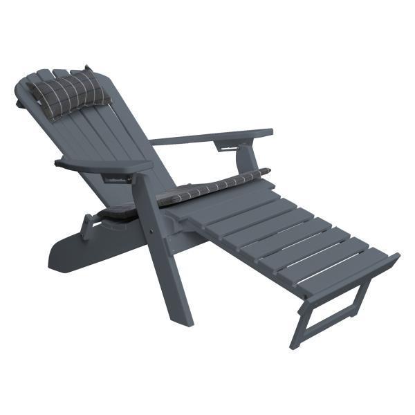Poly Folding/Reclining Adirondack Chair with Pullout Ottoman Outdoor Chair Dark Gray