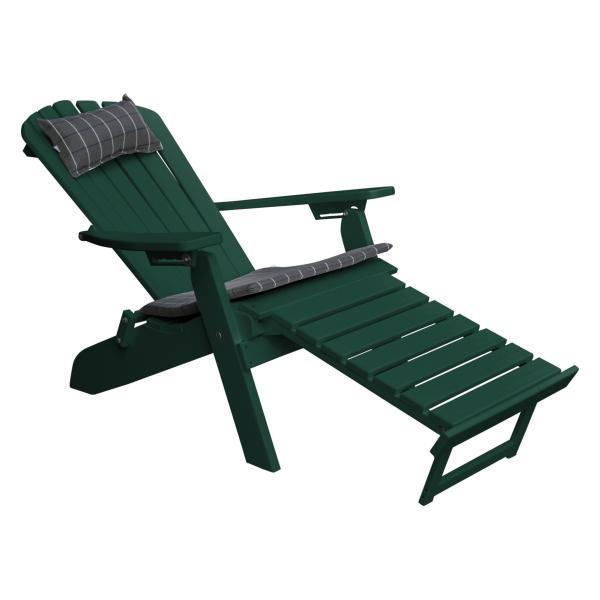 Poly Folding/Reclining Adirondack Chair with Pullout Ottoman Outdoor Chair Turf Green