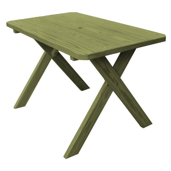Pressure Treated Pine Crossleg Table Outdoor Tables 4ft / Linden Leaf Stain / Include Standard Size Umbrella Hole
