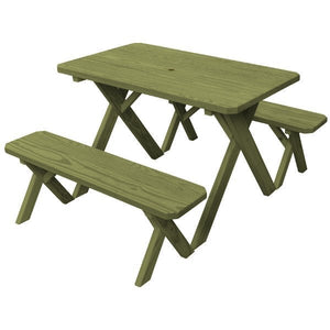 Pressure Treated Pine Crossleg Table with 2 Benches Picnic Benches