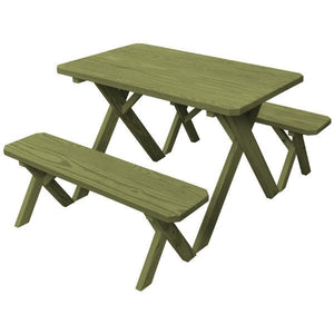 Pressure Treated Pine Crossleg Table with 2 Benches Picnic Benches