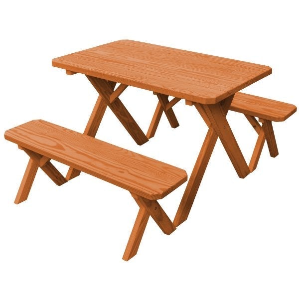 Pressure Treated Pine Crossleg Table with 2 Benches Picnic Benches 4ft / Cedar Stain / Without Umbrella Hole