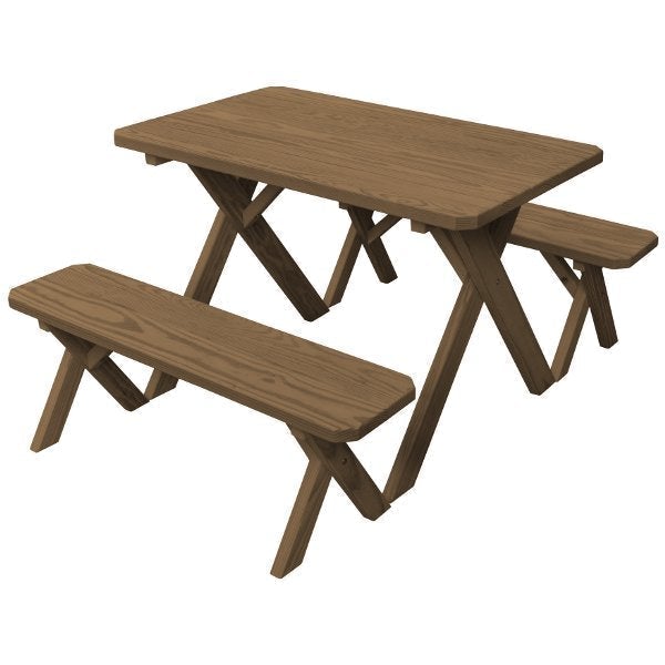 Pressure Treated Pine Crossleg Table with 2 Benches Picnic Benches 4ft / Mushroom Stain / Without Umbrella Hole