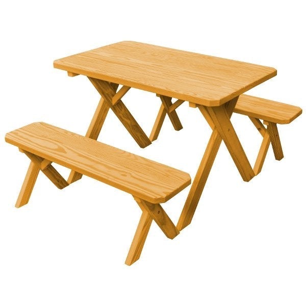 Pressure Treated Pine Crossleg Table with 2 Benches Picnic Benches 4ft / Natural Stain / Without Umbrella Hole