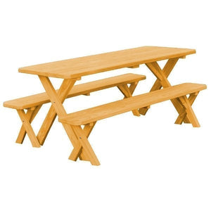 Pressure Treated Pine Crossleg Table with 2 Benches Picnic Benches 6ft / Natural Stain / Without Umbrella Hole