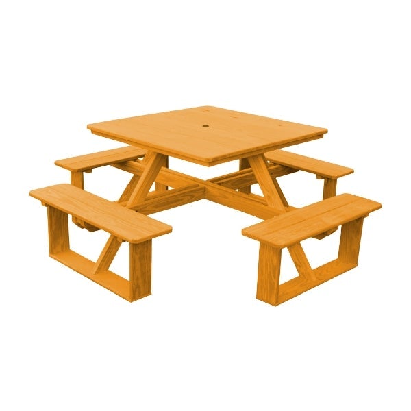 Pressure Treated Pine Square Walk-In Table Picnic Table Natural Stain / Include Standard Size Umbrella Hole