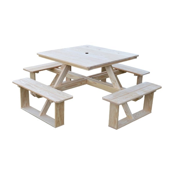 Pressure Treated Pine Square Walk-In Table Picnic Table Unfinished / Include Standard Size Umbrella Hole