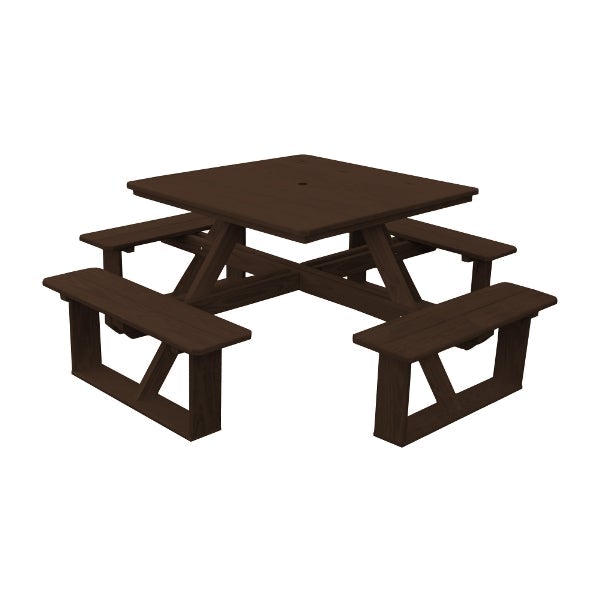 Pressure Treated Pine Square Walk-In Table Picnic Table Walnut Stain / Include Standard Size Umbrella Hole