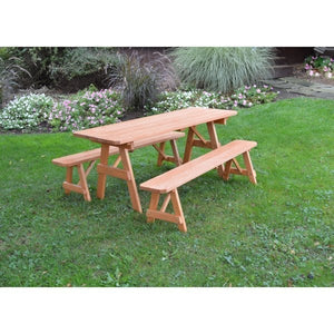 Pressure Treated Pine Traditional Table with 2 Benches Dining Bench Set