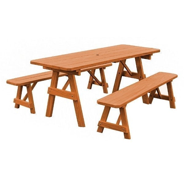 Pressure Treated Pine Traditional Table with 2 Benches Dining Bench Set