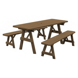 Pressure Treated Pine Traditional Table with 2 Benches Dining Bench Set