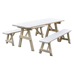 Pressure Treated Pine Traditional Table with 2 Benches Dining Bench Set