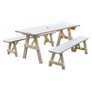 Pressure Treated Pine Traditional Table with 2 Benches Dining Bench Set