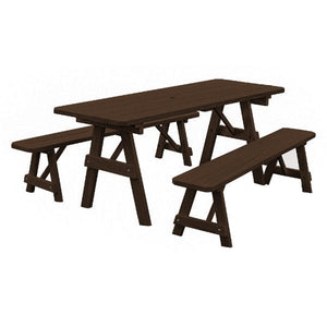 Pressure Treated Pine Traditional Table with 2 Benches Dining Bench Set