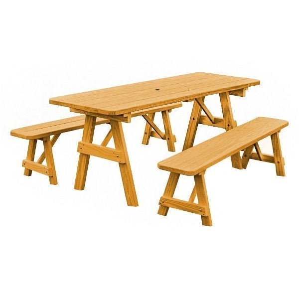 Pressure Treated Pine Traditional Table with 2 Benches Dining Bench Set