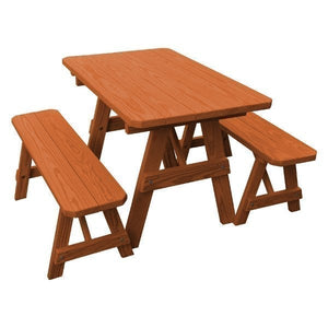 Pressure Treated Pine Traditional Table with 2 Benches Dining Bench Set 4ft / Redwood Stain / Without Umbrella Hole