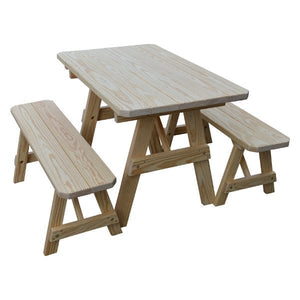 Pressure Treated Pine Traditional Table with 2 Benches Dining Bench Set 4ft / Unfinished / Without Umbrella Hole