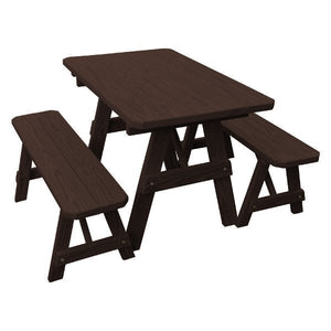 Pressure Treated Pine Traditional Table with 2 Benches Dining Bench Set 4ft / Walnut Stain / Without Umbrella Hole